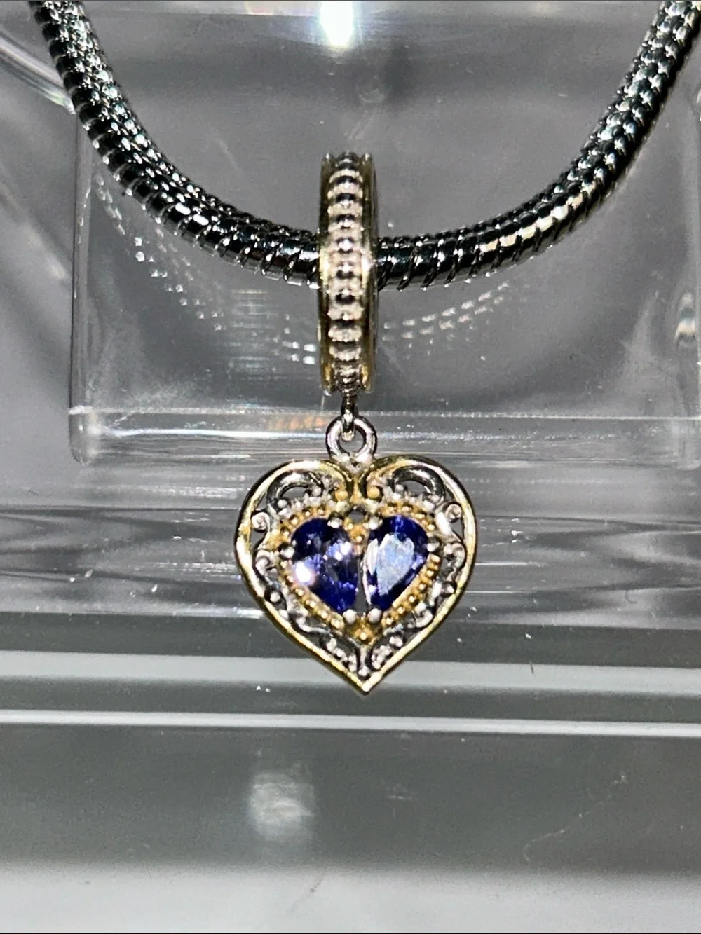 NWOT Gems En Vogue Palladium 18k Genuine Tanzanite Gemstone Euro Style Charm